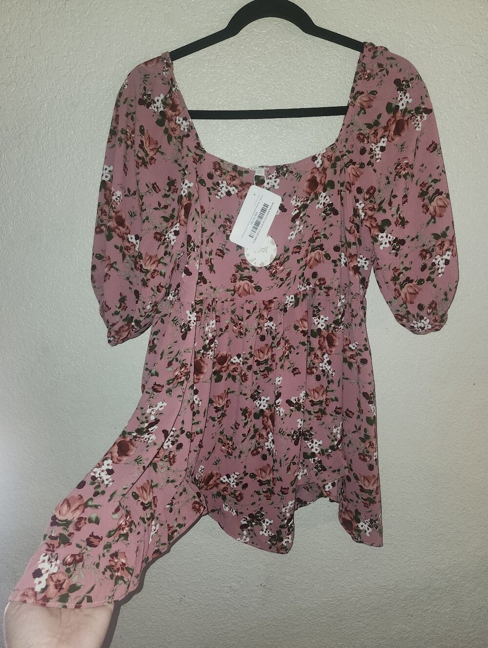 NWT Oddi "Just So Sweet Dusty Rose🥀Floral Print Smocked Puff Sleeve Top" Medium - Picture 6 of 12